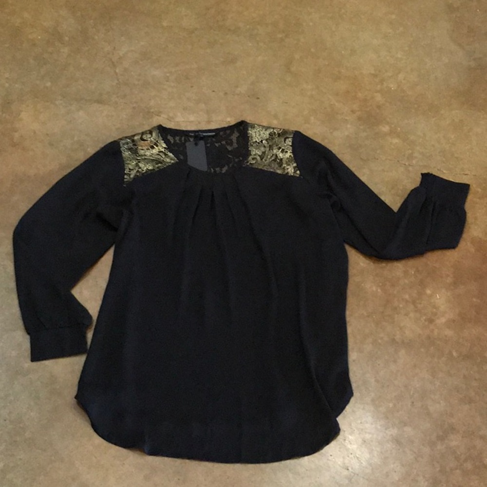 Plus Black Chiffon Blouse with Gold Metallics
